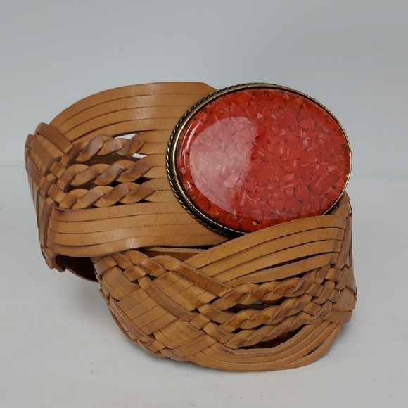 Boston Proper Accessories - Boston Proper Leather Belt with Brass Buckle With Crushed Stone